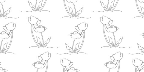 Fototapeta premium Seamless Pattern Two Flowers. One Continuous Line Drawing