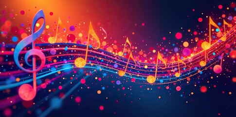 Vibrant abstract music background with colorful notes and swirls,  DJ,  rhythm