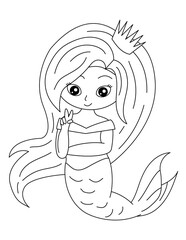 Mermaid Coloring Page for Kids – Cute Line Art Printable for Fun and Learning
