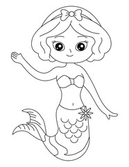 Mermaid Coloring Page for Kids – Cute Line Art Printable for Fun and Learning