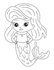 Mermaid Coloring Page for Kids – Cute Line Art Printable for Fun and Learning