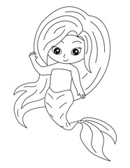 Mermaid Coloring Page for Kids – Cute Line Art Printable for Fun and Learning