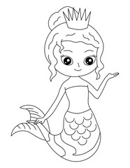 Mermaid Coloring Page for Kids – Cute Line Art Printable for Fun and Learning