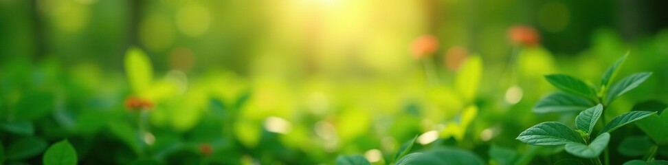 Obraz premium Soft and colorful bokeh lights shining through the lush green foliage in a serene nature setting, peaceful, nature