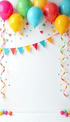 Vibrant and colorful birthday party decorations including balloons, streamers, and a festive banner against a white background,  balloons,  colorful