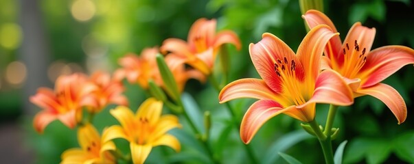 Vibrant and colorful lily flowers blooming in a garden setting,  flowers,  fresh