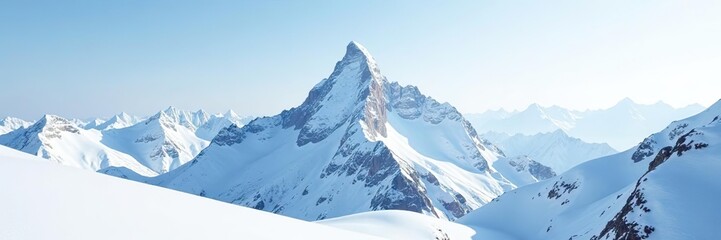 Obraz premium Snowy mountain peak rising high above a serene white landscape with snow capped mountains, creating a picturesque wintry scene, snowfall, high altitude