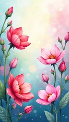 Vibrant and delicate watercolor flowers in a beautiful backdrop,  summer,  blooming