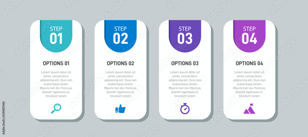 Poster horizontal progress bar featuring 4 arrow-shaped elements, symbolizing the four stages of business s