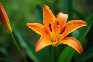 Fototapeta premium Stunning close-up shot of vibrant orange Flame Lily blooming in Tanzanian wilderness, vibrant, Tanzania