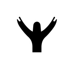 Obraz premium Minimalist black and white logo featuring abstract human figure with raised arms celebrating joy and triumph in a modern design style