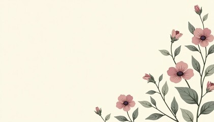 Small ditsy floral print in muted mauve and sage green on cream background,  sage green,  ditsy