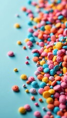 Vibrant and festive sugar sprinkles in a variety of colors create a fun and lively background,  lively,  fun