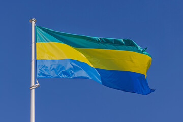 Official Flag of Gabon African Country Green Yellow Blue Colours
