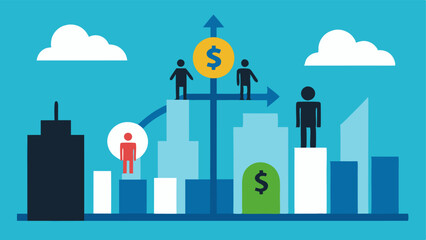 Obraz premium Cityscape with Cash Flow A silhouette of a city skyline with arrows showing the flow of cash between people and businesses emphasizing UBIs role in stimulating local economies.