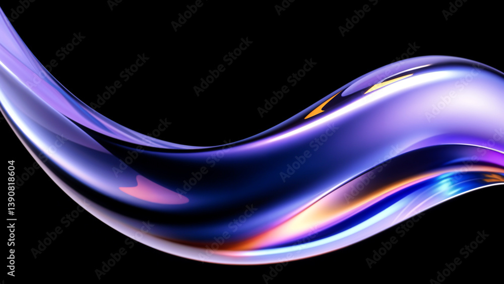 Poster abstract flowing shape in gradient colors against black background