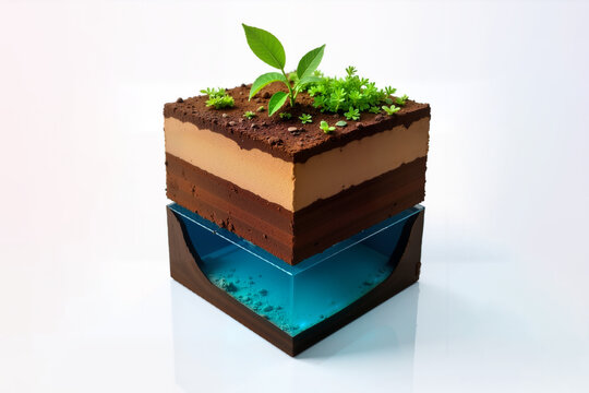 Cross-Section of Soil with Water and Green Plants