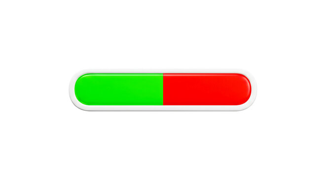 Green & Red Progress Bar: UI Element or Loading Indicator. Health Bar, Status Meter, or Gaming UI Element Representing Progress, Balance, or Dual States.