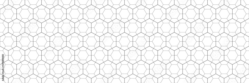 Poster horizontal seamless black and white outline hexagon for pattern and background.