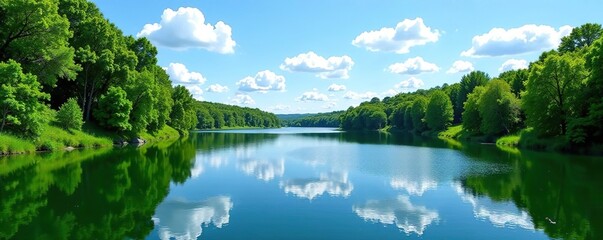 Scenic view of Lake Jackson surrounded by lush green trees and clear blue skies,  travel,  recreation