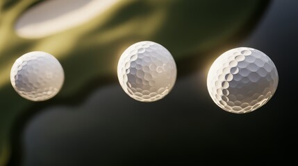 A white golf ball is sitting on a green grass field. The ball is in the foreground and the grass is in the background