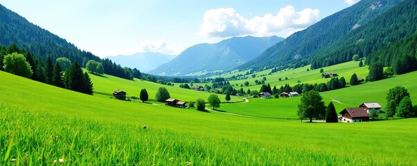 Scenic view of lush green fields in the picturesque Innviertel region of Austria,  peaceful,  grassland