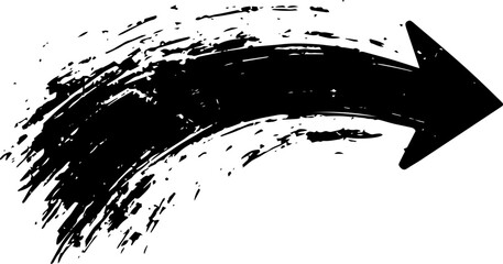 Grunge style black arrow, isolated on a white background. Useful for directional cues, design elements, and highlighting movement.