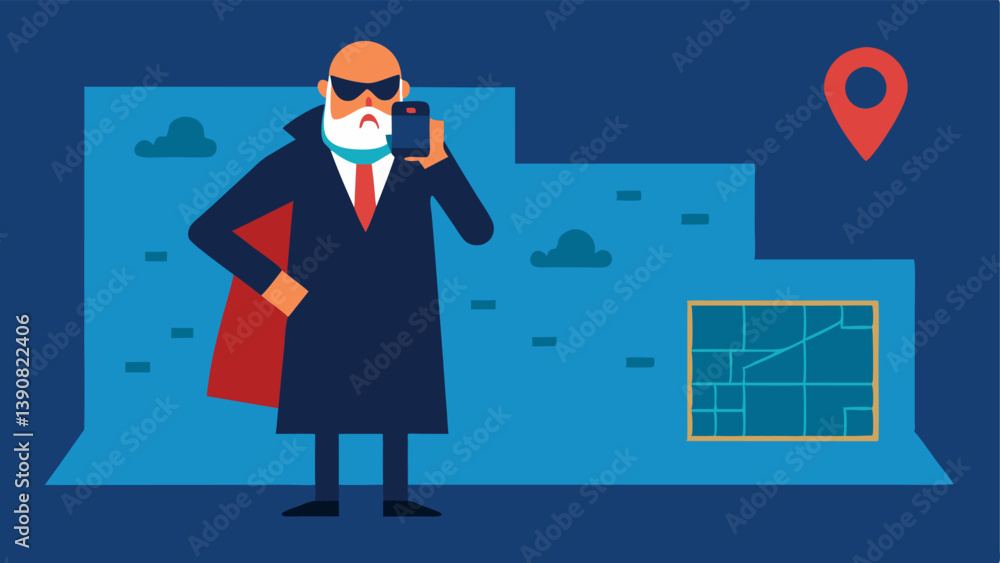 Poster phone call with informant a crime boss standing next to a large map gesturing while speaking on the 