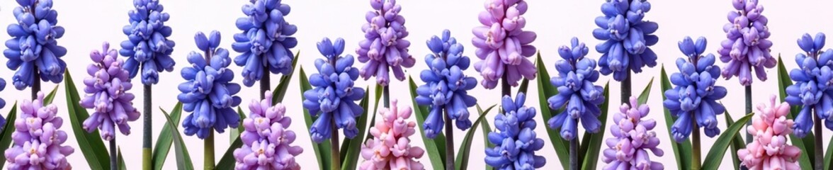 Seamless pattern design featuring hyacinth flowers in full bloom, perfect for botanical decorations and tile backgrounds,  pattern,  plants