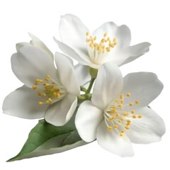 Obraz premium Elegant White Jasmine Flowers with Green Leaves - Nature's Beauty