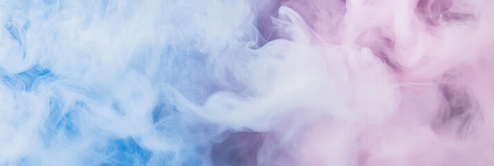 Fototapeta premium A volleyball is in the air with smoke surrounding it. The ball is pink and black. The smoke is purple and blue