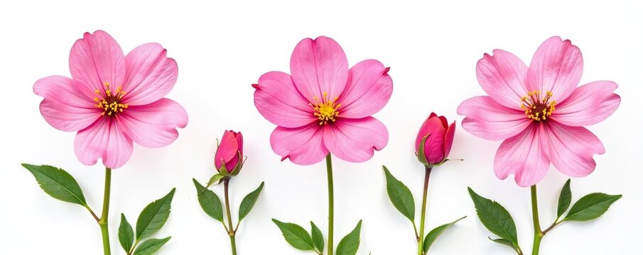 Set of pink onobrychis flowers isolated on white background,  decoration, pink