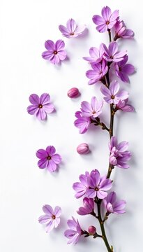 Set of small purple lilac flowers isolated on white background, floral design elements, spring blooms, top view, flat lay, purple,  flat lay