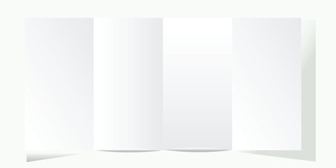 Vector white blank vertical double gate fold opened on white background. Trifold, leaflet, brochure, booklet, flyer or invitation card mockup. Mock up front side isolated.
