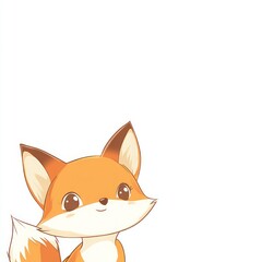 Obraz premium Cute cartoon fox looking up, white background, illustration, children's book