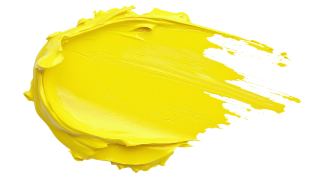 Bright yellow paint smear, showcasing a vibrant texture and bold color for creative projects.