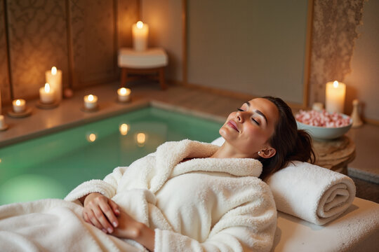 Relaxed Woman in a Spa Setting with Closed Eyes