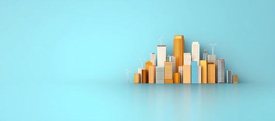 Fototapeta premium A colorful abstract city design with wind turbines and buildings