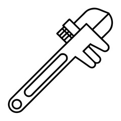 Adjustable pipe Wrench vector line art on white baclground
