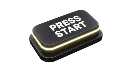 A close up of a black press start button with a glowing edge on a black background studio shot