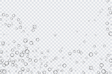 Air bubbles, oxygen, champagne crystal clear, isolated on a transparent background of modern design. Vector illustration of EPS 10.