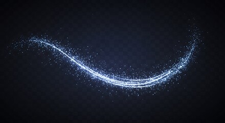 Sparkling Light Trail Curve with Glittering Particle Stream on Dark Background