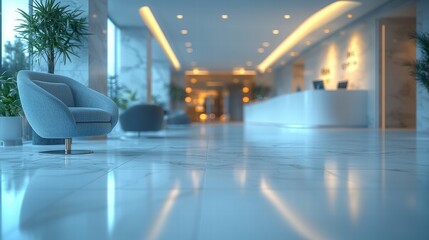 Modern lobby design with bright lighting and stylish seating in an upscale building interior during daytime