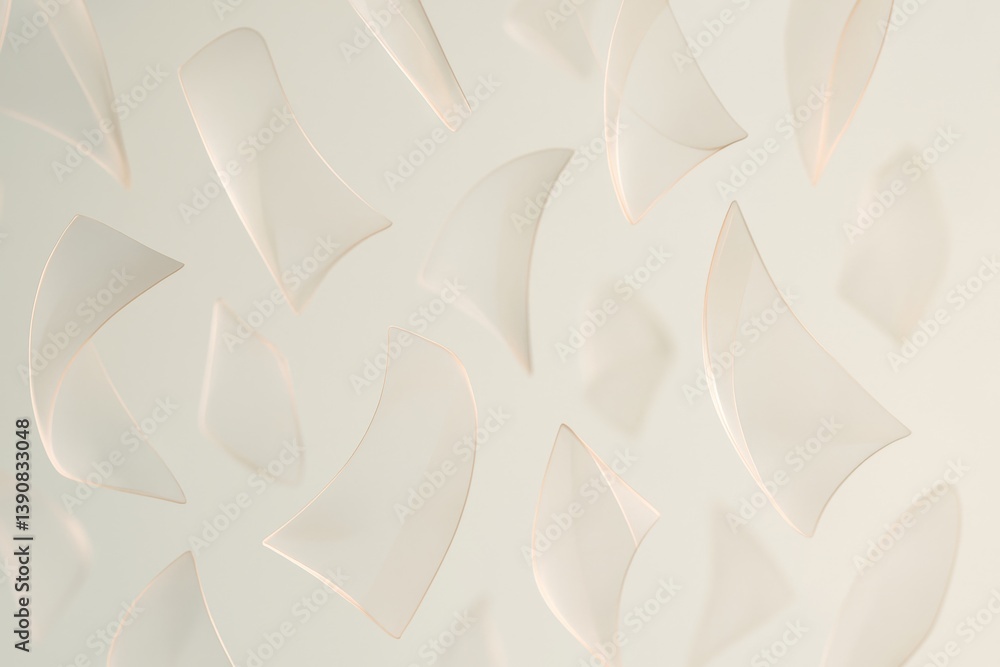 Poster numerous transparent shapes with curved and angular edges float gracefully against a light beige bac