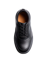Sporty black shoes cut out background outdoor setting product photography top view fashion concept