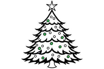 Christmas tree vector illustration with green fir branches and winter holiday decorations.