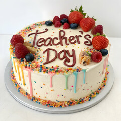 High angle view of cream cake on table