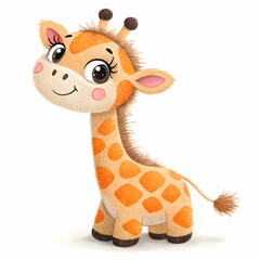 Lovely giraffe sitting on grass with beautiful flowers watercolor painting