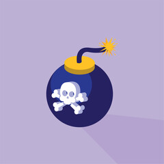 Isometric Illustration of a Cyber Threat Bomb with Skull Icon Representing Digital Danger or Malware Attack