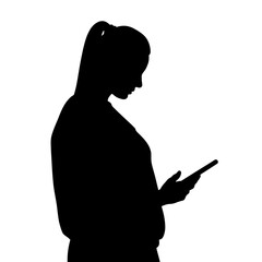 Silhouette of banking assistant checking tablet, digital communication